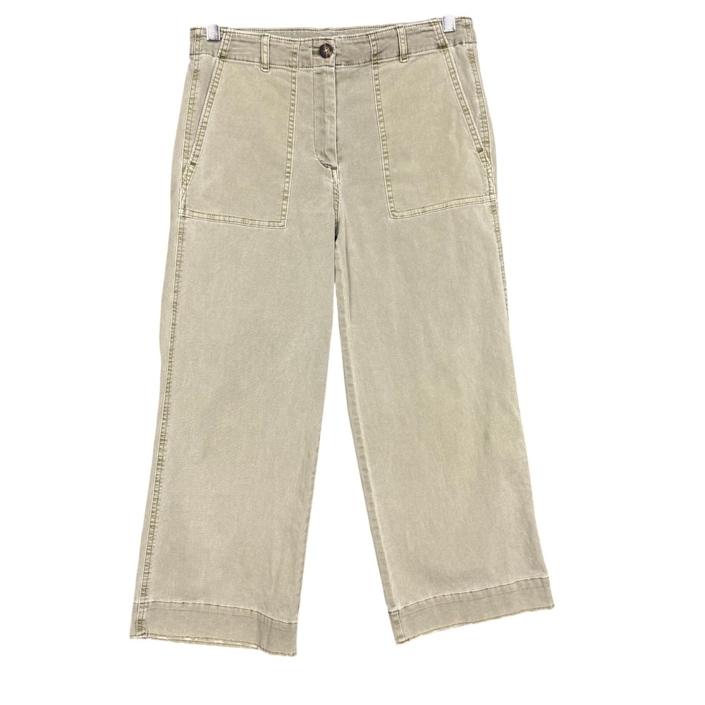 J Jill Pants Women 6 Olive Green Wide Leg Crop High‎ Rise Stretch Cotton 30x24